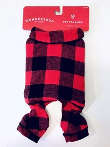 WonderShop Red & Black Buffalo Plaid Size XS Up To 10lbs Cozy Fleece Pet Pajamas - Picture 1 of 5