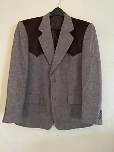 Panhandle Slim Western Suit Blazer Cowboy Sport Coat Jacket Brown Tweed Suede42R - Picture 1 of 7
