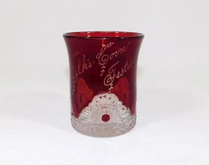 Antique Ruby Stained Etched EAPG Glass Tumbler ELKS CORN FESTIVAL Sept 1902 - Picture 1 of 7
