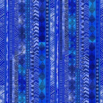 Laurel Burch Basics Royal Blue Geo Stripe Fabric Y3220-31 By the FQ - 1/4 YD - Image 1 of 4