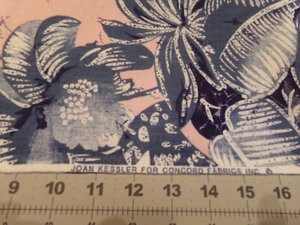 31" X 58" VINTAGE LARGE BLUE LEAVES TROPICAL/PINK by JOAN KESSTER #5236 - Picture 1 of 3