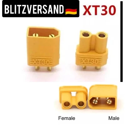 XT30 STECKER Buchse MALE Female Qualität Modellbau Adapter RC30A Kabel Lipo Akku - Bild 1 von 4