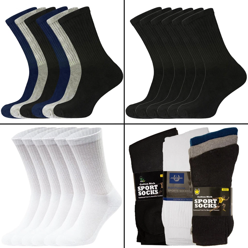 Mens Sports Socks 6 Pairs Cotton Rich Cushioned Everyday Crew Socks UK Size 6-11 - Image 1 of 1