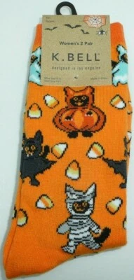 Gatos en Halloween Disfraces Calcetines 2 Pares Equipo Mujer Conjunto Caramelo Maíz Murciélago Calabaza Foto 1 de 3