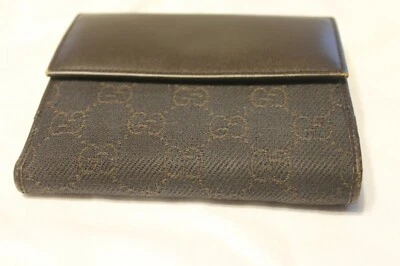 Cartera Gucci Vintage Original GG Lona Marrón Oscuro 8 Ranuras para Tarjetas con Bolsillo para Monedas Foto 1 de 4
