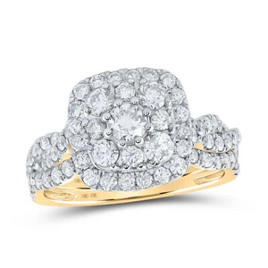 10kt Yellow Gold Round Diamond Square Halo Bridal Wedding Ring Set 1-1/2 Cttw - Picture 1 of 1