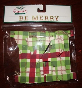 Be Merry Green & Red Plaid Cardboard Banner "Be Merry" NIB - Picture 1 of 1