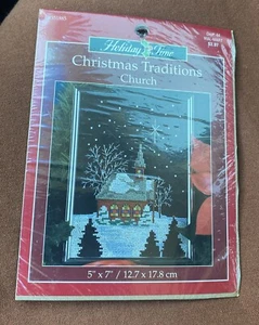 VERSIEGELT Vintage Leisure Arts gezähltes Kreuzstich-Set Weihnachten Kirche Schnee 5 x 7 - Bild 1 von 3
