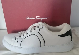 Ferragamo Liberty weiß schwarz Leder Sneaker Herren Low-Top Logo Made in Italy 11 - Bild 1 von 14