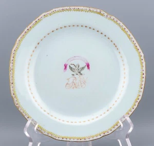 Chinese Porcelain Plate Crest Heron Motto Veritas Vincit Qing Qianlong c. 1780 - Picture 1 of 9