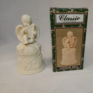 Classic Traditions Cherubglocke 1980er cremeweiß kleine Perlen Harfe spielen 6 Zoll H - Bild 1 von 16