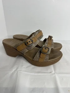 Dansko Jessie Lizard Tan Two Strap Buckle Sandals Womens size 38  7.5 US Slip On - Picture 1 of 11