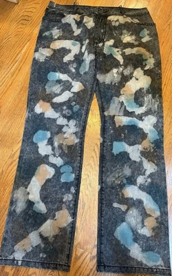 NWOT ROBIN'S JEANS Black Tie Dye Multicolor Splashes STUDDED Wings Pockets Sz 40 - Image 1 of 3