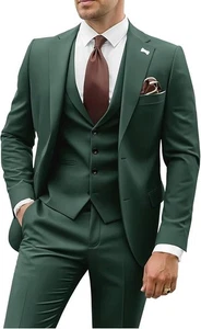 Traje ajustado para hombre WANGYUE verde oscuro 3 piezas XL 44R 38W solapa de muesca 1 botón - Imagen 1 de 1