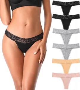 Tangas Algodon Mujer T Back Transpirables Comodas Encaje Sin Costuras Pack - Imagen 1 de 12