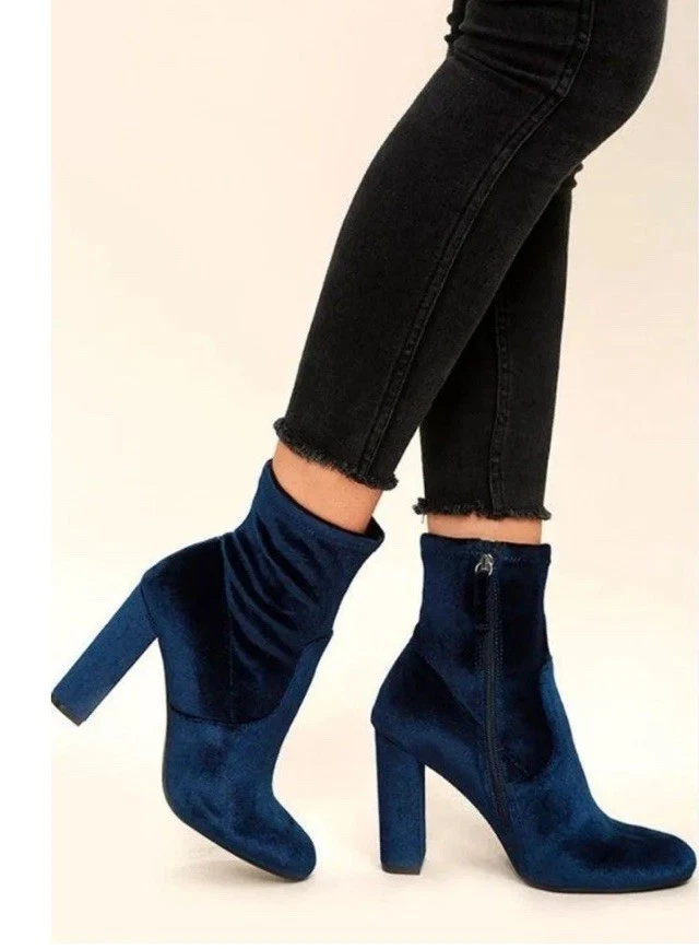 Botas Steve Madden Edit azul marinho veludo salto alto meia panturrilha tamanho 10M - Imagem 1 de 4