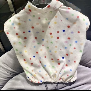 Colorful Polka Dot Sleeveless Shirt + Straw Visor Cap - Picture 1 of 7