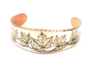 Copper Bracelet Cuff Maple Leaf Tapered - 7 in - Picture 1 of 16