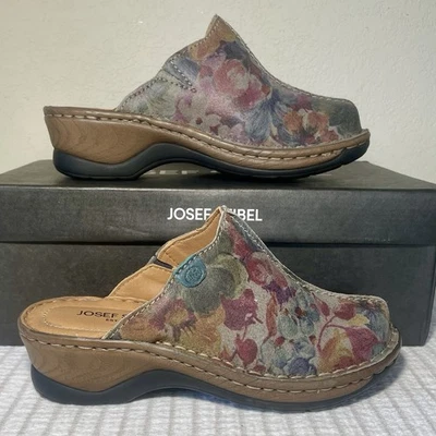 NEW🔥Josef SEIBEL Catalonia 51 Slip-On Clog Taupe Floral Leather 36/US 5-5.5 - Image 1 of 4