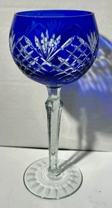 "Copa de vino corvejón azul cobalto cristal transparente corte bohemio 8 3/8"" de alto" - Imagen 1 de 4