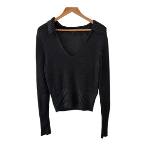 Theory Womens Back Collar Roving Viscose Sweater Size L Black V-Neck Classic - Picture 1 of 10
