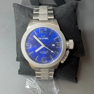New Men's TW Steel Automatic 10 ATM Silver Blue Military Watch 8.75" - Picture 1 of 6
