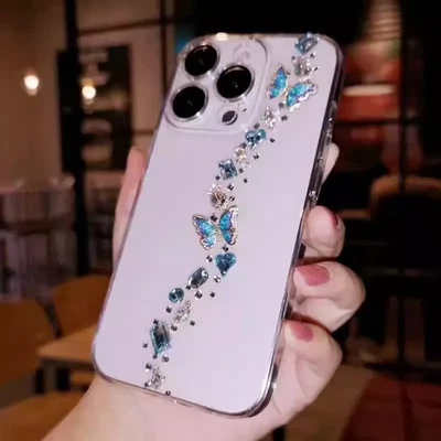 Bling Butterfly Rhinestones Phone Case for iPhone 17 16 15 14 13 12 11 X Pro Max - Image 1 of 4