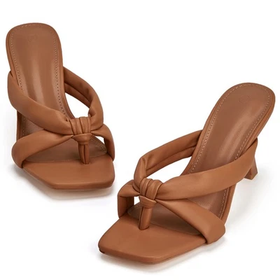 Chanclas de tacón de aguja para mujer con punta cuadrada de tacón de aguja Foto 1 de 4