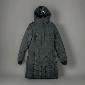 Kenneth Cole Jacket Women Medium Black Quilted Hooded Long Puffer Coat Parka - Picture 1 of 11