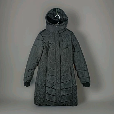Chaqueta Kenneth Cole Mujer Mediana Negra Acolchada Con Capucha Larga Puffer Abrigo Parka Foto 1 de 4