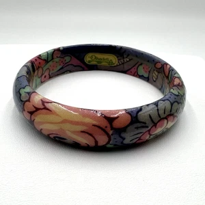 Vtg 70s Les Olivades Bangle Bracelet Blue Multi Color Roses Floral Unique France - Picture 1 of 24