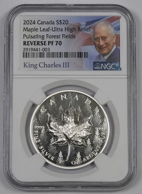 2024 Canada $20 Maple Leaf UHR NGC RP70 Reverse Proof Pulsating Forest Fields 03 - Image 1 of 2