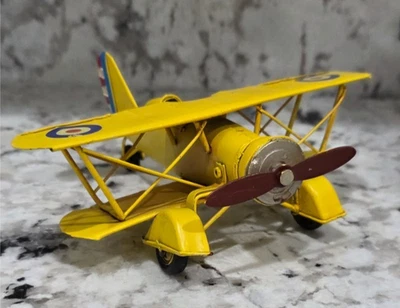 Yellow Metal Airplane Bi-Wing Toy Single Engine Vintage Style Plane - Image 1 of 4