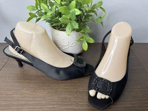J. Renee Size 10 Black Dressy Formal Shoe Kitten Heel Peep Toe Jewel - Picture 1 of 12