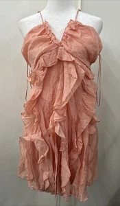 New MANGO women Ruffle Mini Dress Size 8 Pink Strappy - Picture 1 of 10