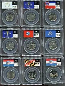9-Coin Set PCGS Statehood Quarter Flag Label MS66/MS67/PF69DCAM Free Shipping - Picture 1 of 21