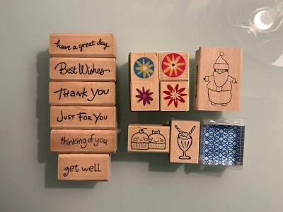 Lot of 13 Assorted Rubber Stamps & 1 Acrylic Stamp (Used, Fair/Good Condition) - Image 1 of 2