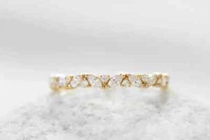 0.95ct Marquise and Round Cut Lab-Created Diamond Wedding 14k Yellow Gold Plated - Picture 1 of 2