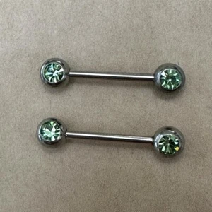 PAIR OF GREEN GEM NIPPLE RINGS BARBELLS SHIELDS PIERCINGS NEW 14 GAUGE 5/8" - Picture 1 of 1