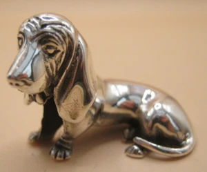 Charming English Hallmarked Sterling Silver Miniature Basset Hound /Hush Puppies - Picture 1 of 9
