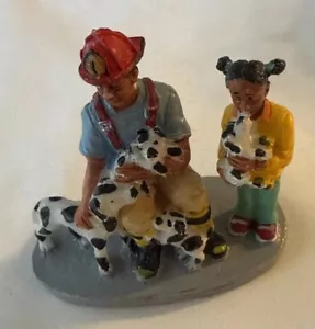 Lemax Fireman With Girl And Dalmation Dogs Figurine - Picture 1 of 6