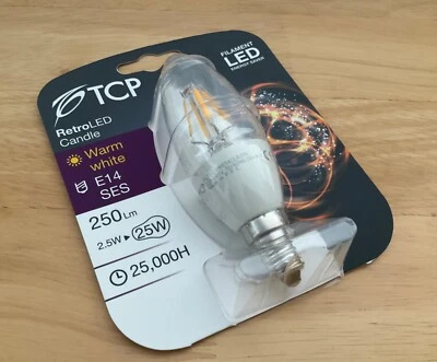 1 x TCP E14 SES RetroLED Candle Bulb LED Energy Saver 2.5W   25W New Sealed - Image 1 of 4