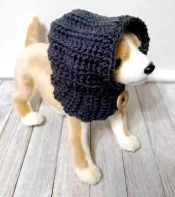 crochet handmade dog pet hood hat cat snood xs small  breed charcoal gray new - Image 1 of 3