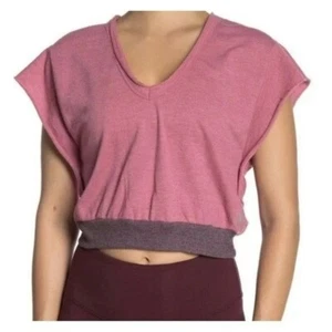 NWT FREE PEOPLE HAPPY CAMPER TEE SANDALWOOD SMALL PINK CROP - Picture 1 of 2