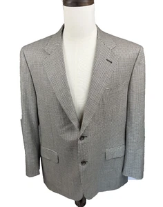 Canali Made in Italy Beige Houndstouth Silk Wool Blend Blazer Size 54R - Picture 1 of 6