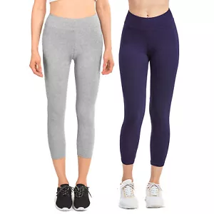Women & Plus Soft Cotton Active Stretch Capri Length Lightweight Leggings S-3XL - Picture 1 of 75