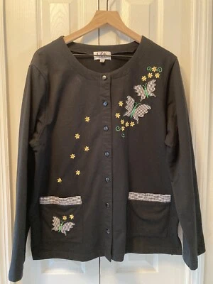 Vtg C&K Designs Women's Embroidered Knit Cardigan Longsleeve Blk sz XL - Image 1 of 4