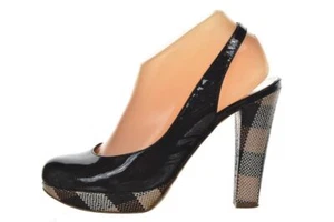 Studio Pollini Shoes Size 38.5 8.5 Black Textured Patent Leather Slingback Heels - Picture 1 of 6
