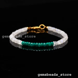 Regenbogen Mondstein + Korund Smaragd Rondell facettiertes Armband 7 Zoll - Bild 1 von 8