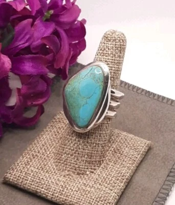 BARSE 925 Sterling Silver Turquoise Ring Big Bold Heavy SZ 8 NICE - Image 1 of 3